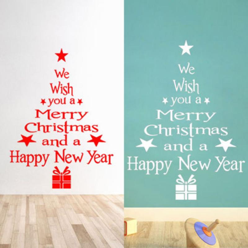 Merry Christmas Shop Window Wall Sticker Decals Waterproof Blessing Christmas Tree Snowman Christmas Year