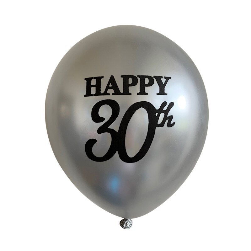 5 stuks 12 inch gouden zwarte metalen latex ballon helium volwassen ballon bedrukt happy 30th verjaardagsfeestje decoraties ballonnen benodigdheden: Zilver