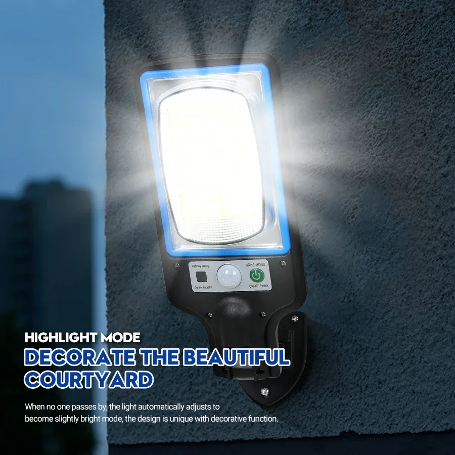 Outdoor Solar COB-straatverlichting met 3-lichtmodus Bewegingssensor Wandlamp Oplaadbare tuin Binnenplaats Yard Path Beveiligingslamp