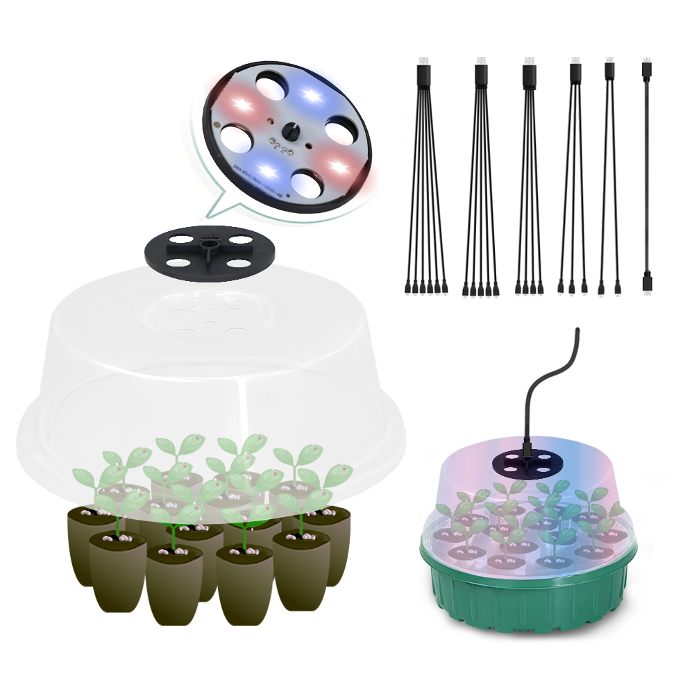 Indoor Garden Hydroponics Growing System LED Grow Light for Seed Starter Red Blue Lighting Greenhouse Germination Humidity Dome