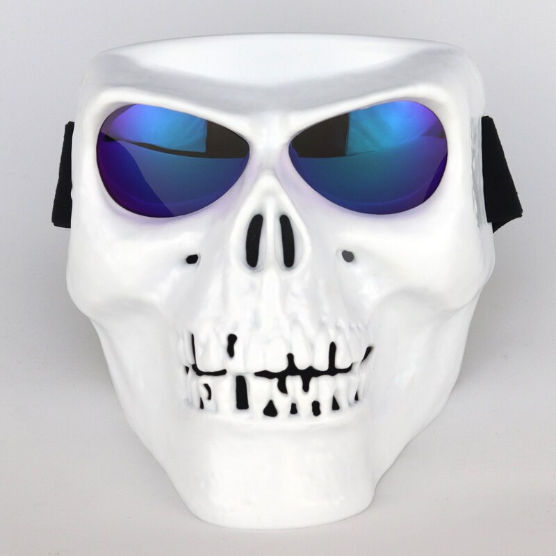 Cool skull motorcycle face Mask with Goggles Detachable modular Goggles Mask for Vintage open face Motorcycle Helmet Moto Casco: White