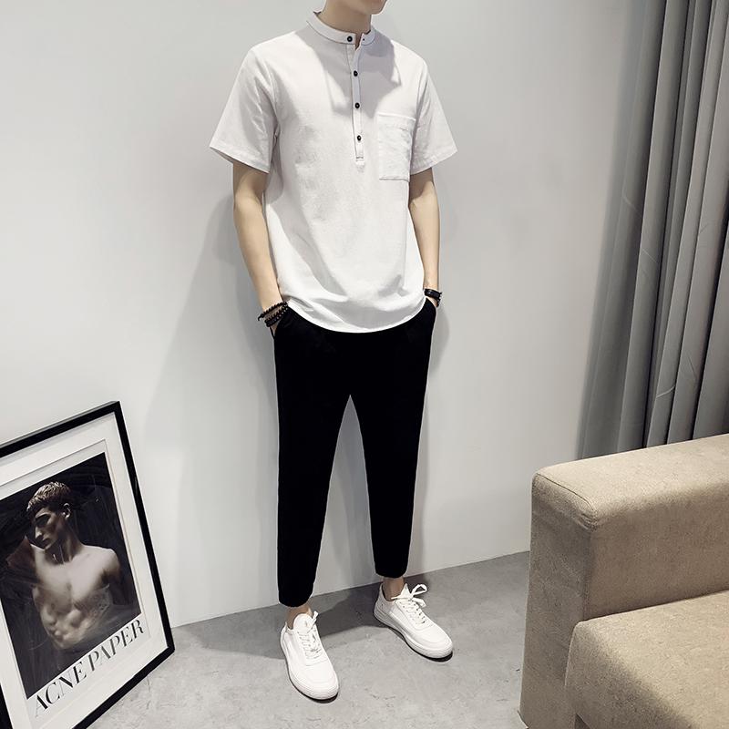 Weiß Schwarz Mandarin Kragen Han Chinesische Kleidung Für Herren 2 Pce setzt Sport Orient Bluse Und Hosen Shanghai Kostüm männer: Weiß / Größe L 56 zu 65kg