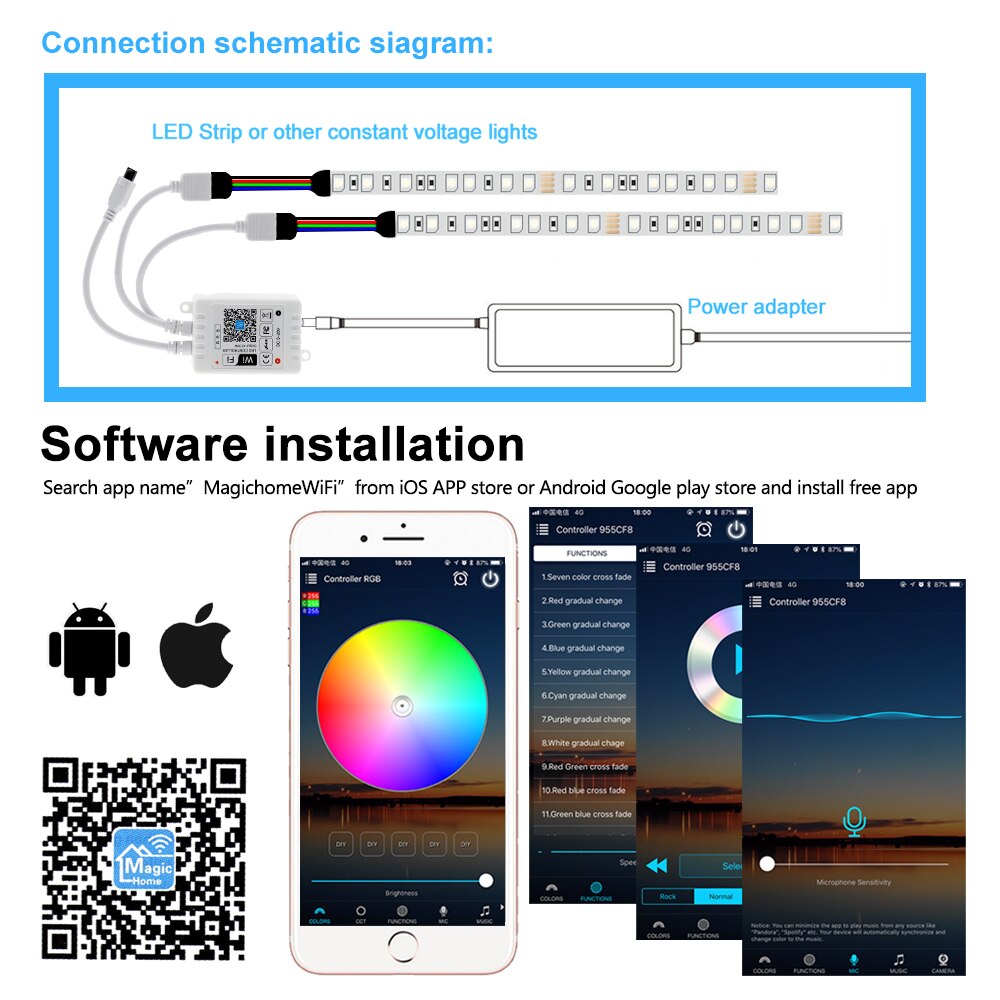 Magic Home Wifi Controller Led Rgb Controller Dc 5V-24V Draadloze Wifi Controller + Ir Afstandsbediening voor 2835 5050 Rgb Led Strip