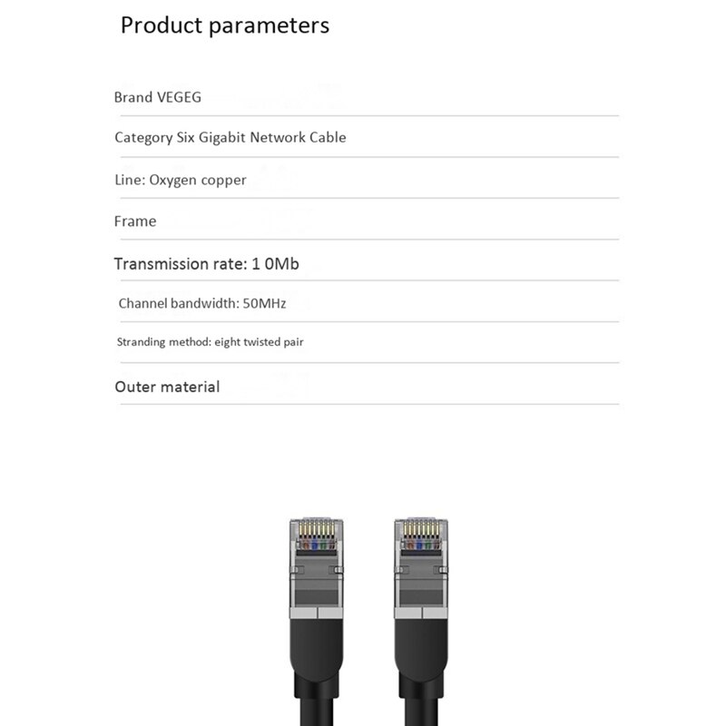 Veggieg rj45 categoria 6 cabo de rede gigabit duplo-protegido, monitoração blindado cabeça banhado a ouro-20m