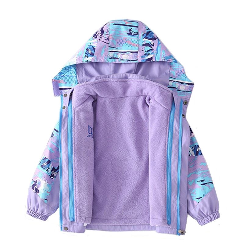 Children Polar Fleece Jacket Autumn Winter Kids Sports Coat 2Pcs Hooded Waterproof Windbreaker Teen Girls Hiking Jacket Dwq680: purple / Size 130
