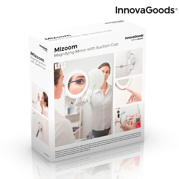 InnovaGoods Espejo de Aumento LED Brazo Flexible Ventosa Mizoom Espejo Maquillaje Espejo Aumento Mirror Espejo Pared