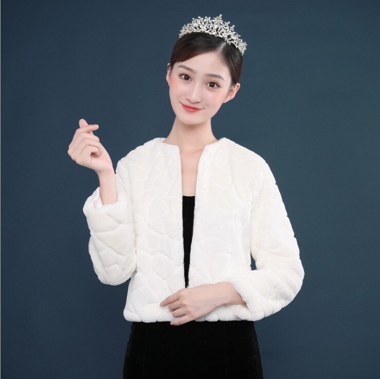 Cause Long Sleeves Wedding Bolero Ivory Red Bridal Jackets Accessories Spring Woman Prom Party Coat Faux Fur Wrap: Ivory