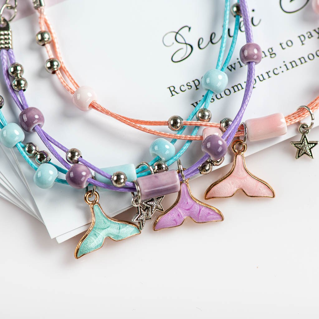 Leuke Walvis Keramiek Met Metalen Drip Glazuur Hanger Armband Hand-Wowen Charms Armbanden Armbanden # XN060