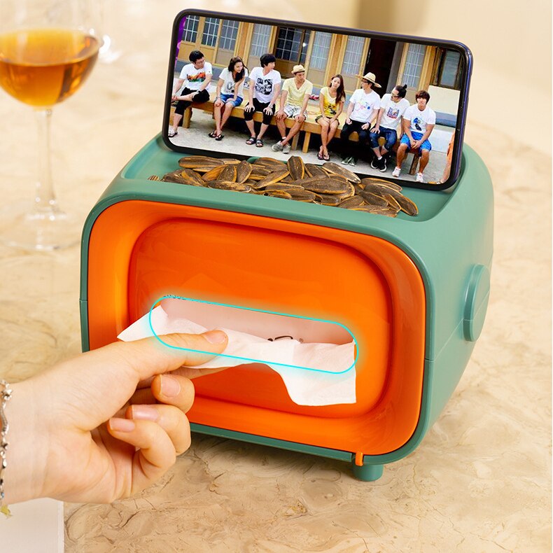 Retro TV Shape Tissue Box Multifunctional Tissue Box Creativity Tissue Container Paper Towel Desktop Remote Control Storage Box