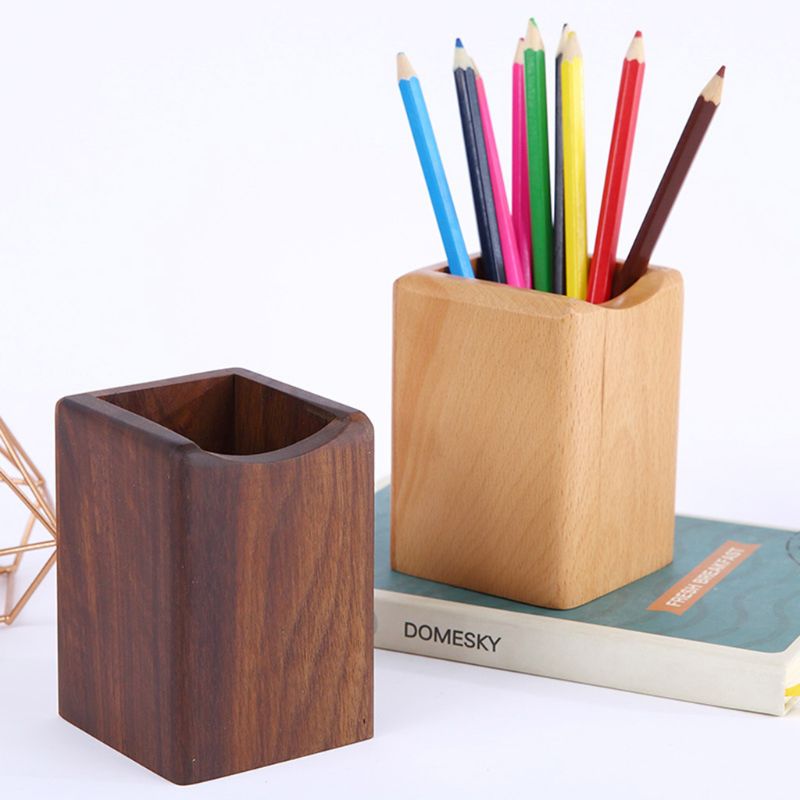 Natural Wooden Pen Pencil Holder Multiple-use Desk Organizer Storage Box Desktop Office Supplies