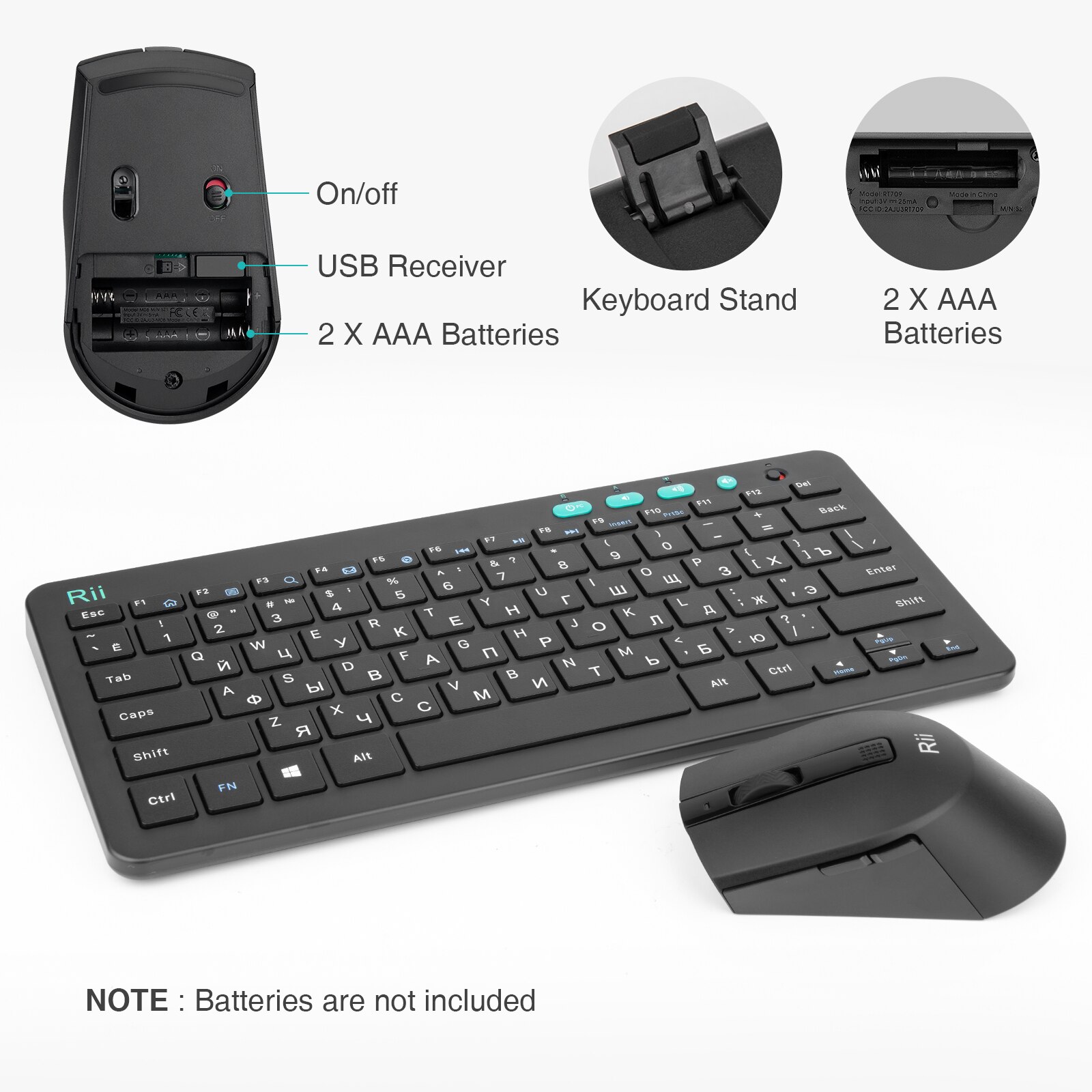 (Limited Edition) Rii RKM709 2.4G Wireless Russian Keyboard &amp; Mouse Combo,Multimedia Office Keyboard for PC,Laptop,Desktop