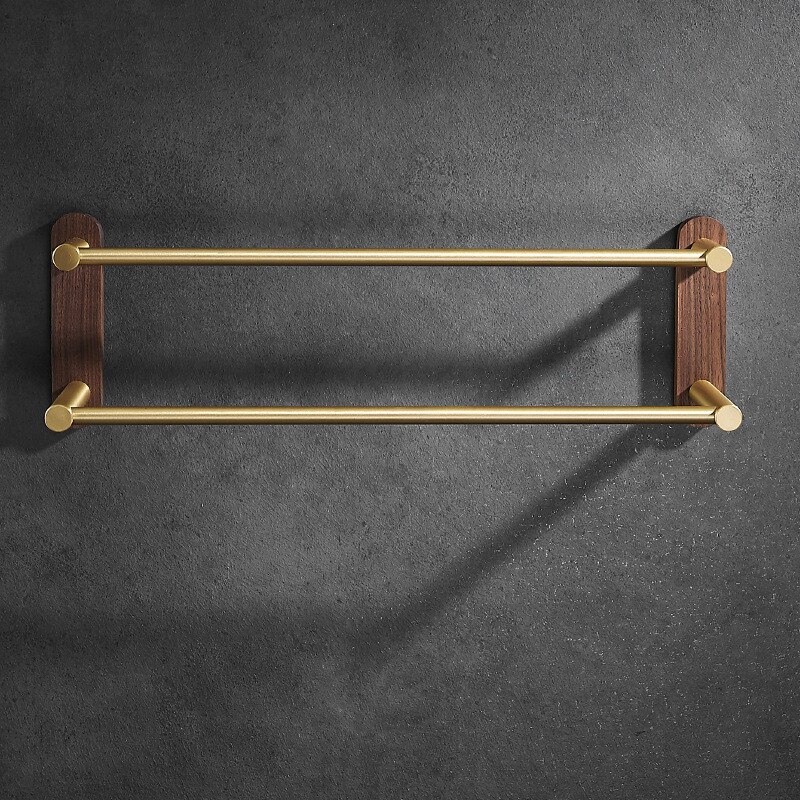 Badkamer Handdoek Hanger Nail Gratis 38-58 Cm Handdoekenrek Hout En Aluminium Geborsteld Goud Handdoek Bar Rail Twee/Drie Bars Handdoekhouder