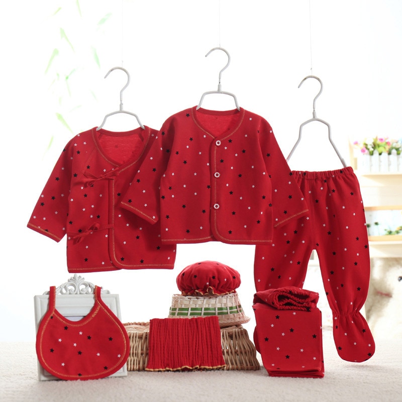 Baby Cotton Set Newborn Clothes baby Suit Set Red 0-3 Months Girls Boys Printing Infant Christmas 7pcs/set CJM015