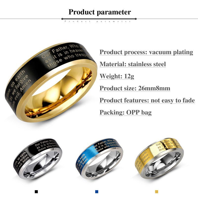 Rvs Cross Ring Alfabet Bijbel Gebed Vinger Ring Mannen Amulet Sieraden Voor Jezus Katholieke Christelijke Gelovigen Dior