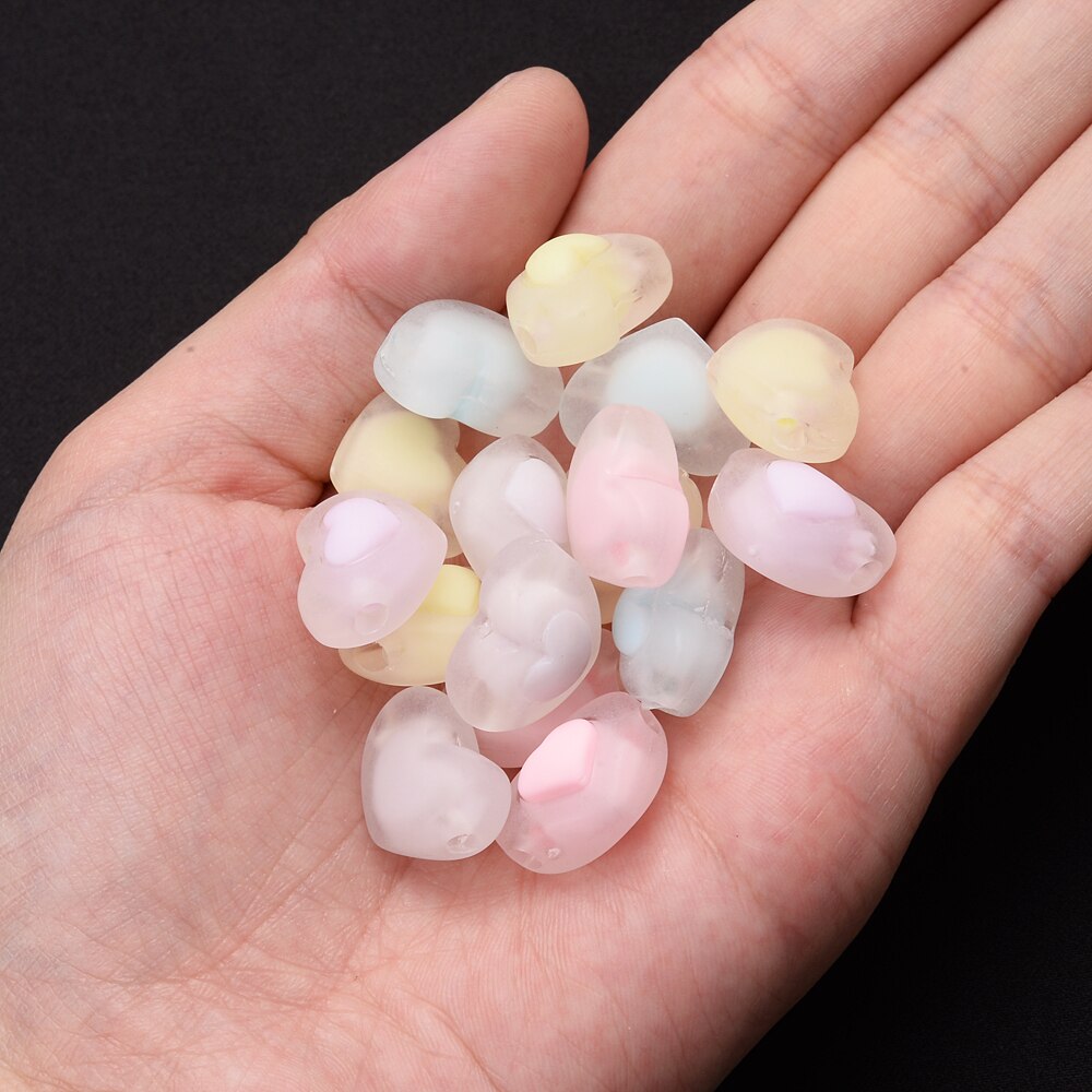 30 stk 17mm matte hjerte akryl perler slik farve gelé løse perler til armbånd smykker fremstilling af gør-det-selv håndlavet tilbehør
