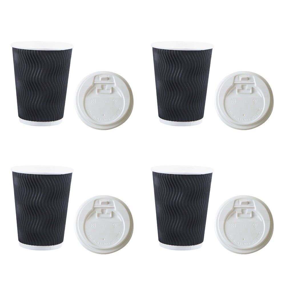 50 stuks Wegwerp Koffie Kopjes Isolatie Takeaway Schroefdraad Papier Cup met Deksel (8 oz, Witte Deksel, zwart Cup)