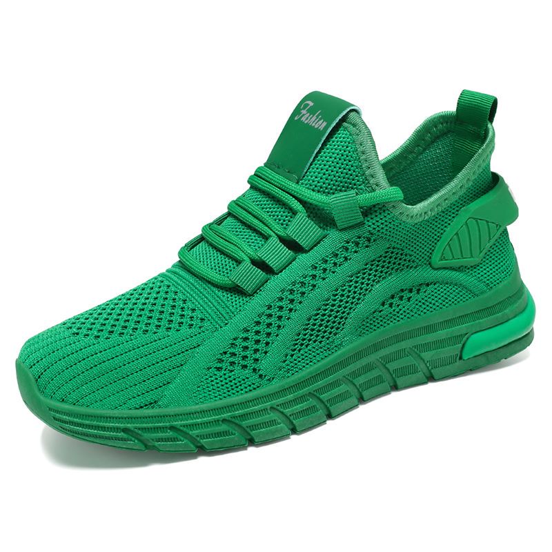 Kvinders afslappede sneakers snørebånd gymnastiksko vulkaniserede sko hvide damefodtøj åndbare gåsko i mesh flade sko træningssko: Grøn / 40