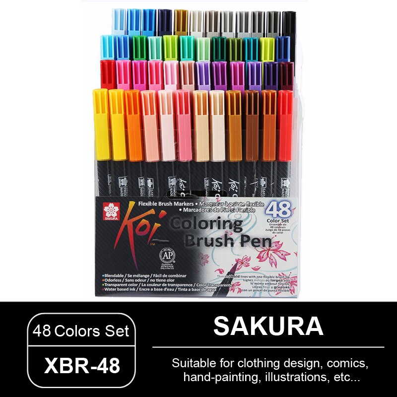 Juego de plumas de acuarela para colorear, pluma de cabeza suave de SAKURA de Japón, XBR, ilustración de cómic pintada a mano, secado rápido sin olor