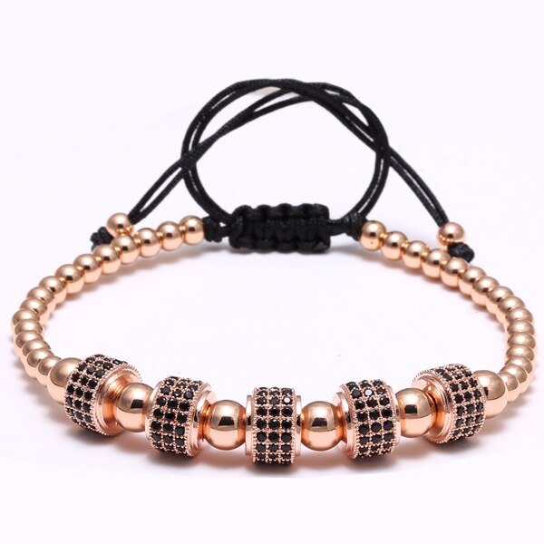 Mcllroy mænd armbånd runde perler micro pave sort cz krystal macrame vævet flettet charme armbånd smykker pulseras mujer moda: 5 zirkoner rosa guld