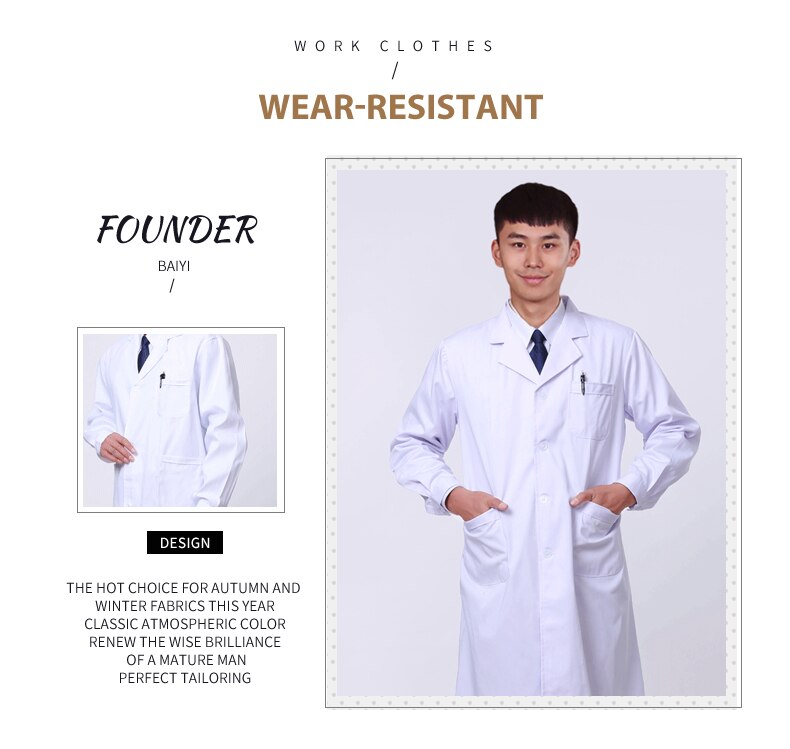 Uniform White Coat Long Sleeve Lab Coat Work Clothes Pocket Workwear Summer Snickers Jacket Gown Gray Men and Women