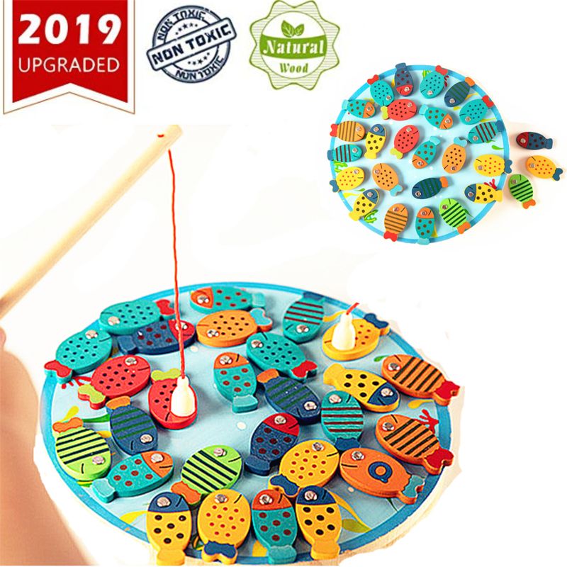 Magnetic Wooden Fishing Game Toy for Alphabet Fish Catching Counting Preschool Board Games Toys for 2 3 4 Year Old Girl Boy