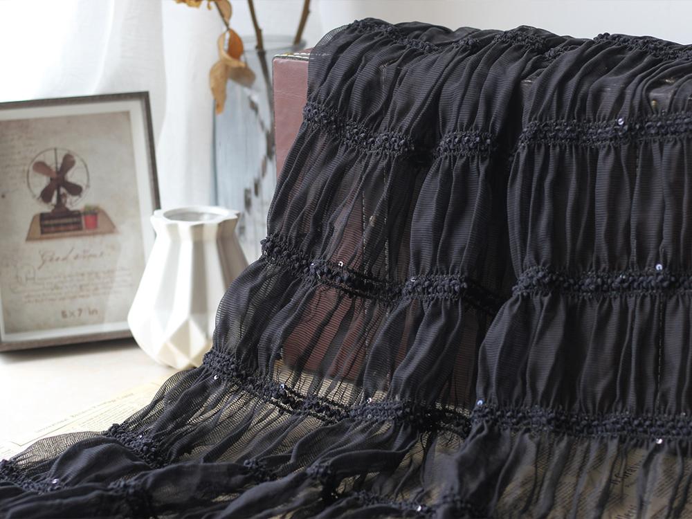 Tela a rayas de gasa bordada con gancho tridimensional, tul transpirable bordado, arrugado, tela de vestido para mujer