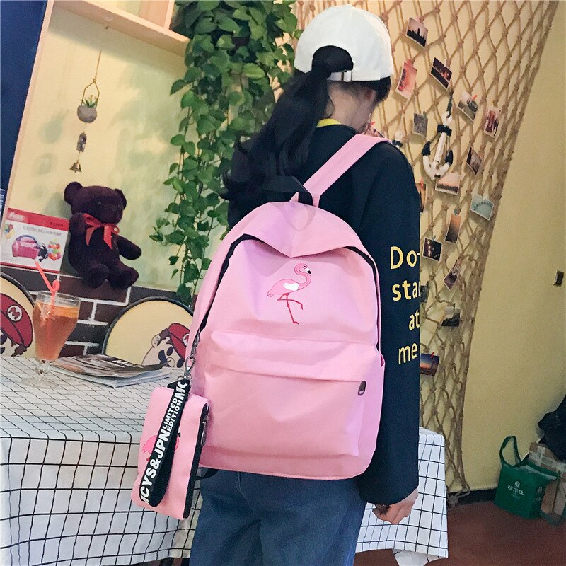 Mochila escolar de flamingo, bolsa escolar feminina versão coreana de ulzzang