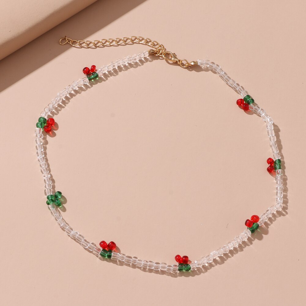 FNIO Y2K-collar con cuentas de flores para mujer, gargantilla de perlas cortas de colores bohemios, joyería femenina