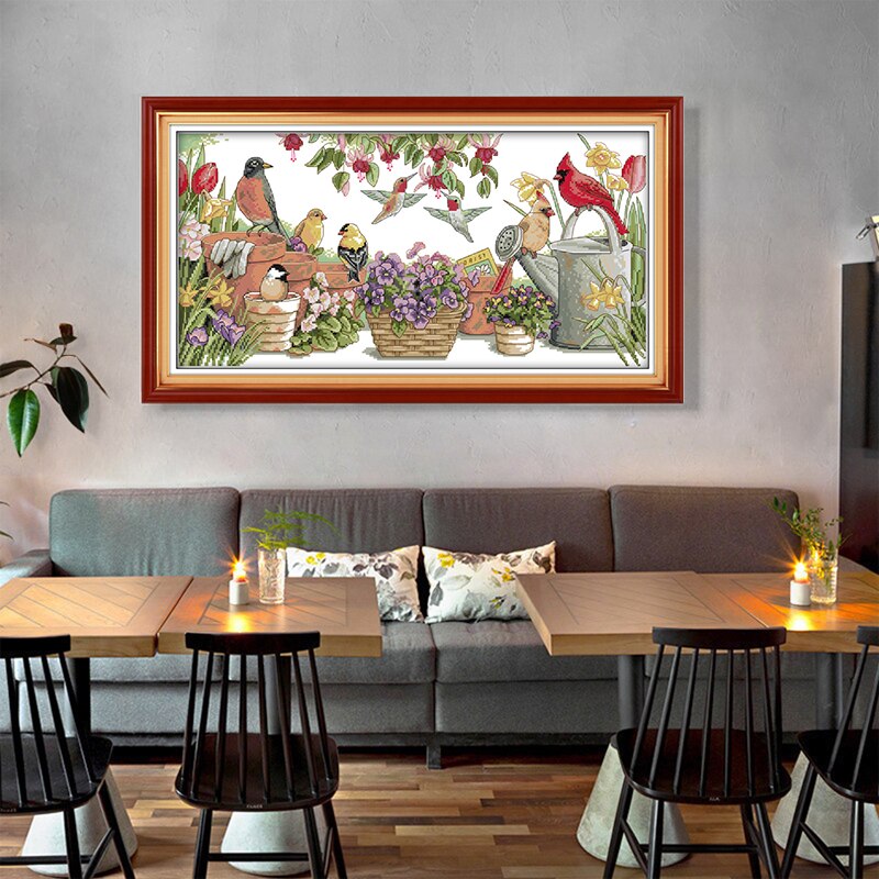 VöGel sammeln in sterben garten malerei gedruckt kreuz stich Bausatz DMC stickerei Bausatz 14CT und 11CT zählen kreuz stich hause dekoration