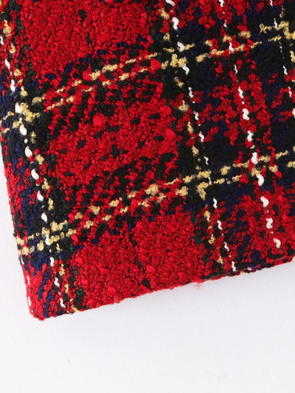 Mini faldas de cintura alta a cuadros para mujer, falda roja Vintage de Tweed, a la , para invierno,