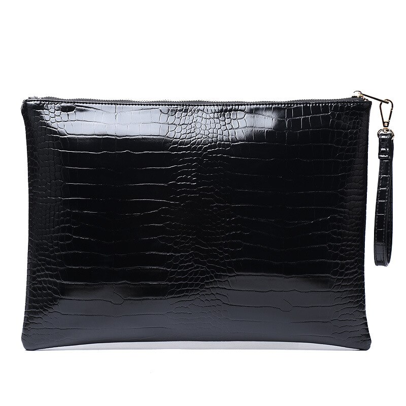 Snake Ostrich Crocodile Pattern Bag Female Bag Large Capacity PU Leather Envelopes Bag Envelope Bag: Crocodile black