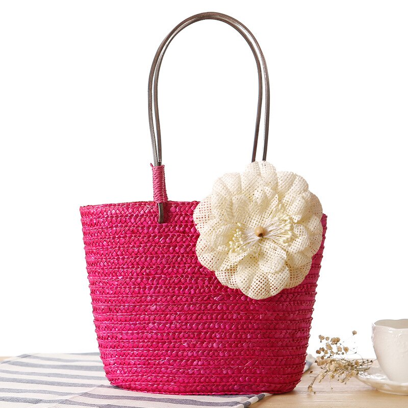 Small Hemp and Straw Woven Bag Exquisite Handbag Woven Beach Bag Photo Handbags: Red