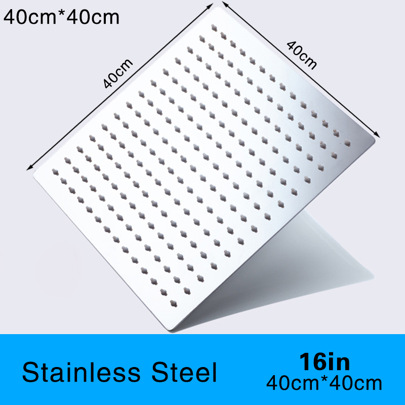 16/12/10/8/6 Inch Square Polished Chrome Stainless Steel Shower Heads Bathroom Rainfall Bath Accessories Stable Holder