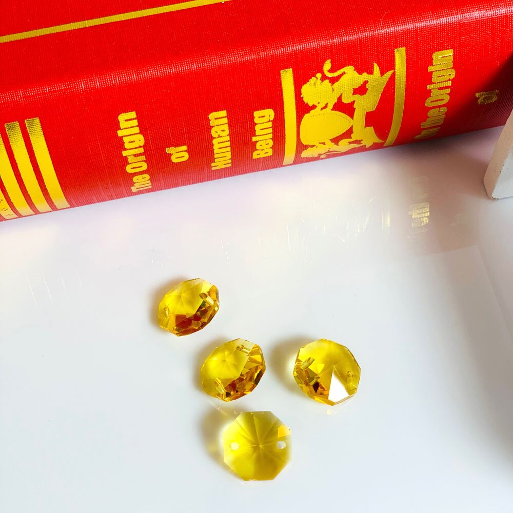 100 sztuk, 14MM żółty kryształ ośmiokątne koraliki pryzmaty żyrandol piłka akcesoria część hurtownie ślub Boże Narodzenie Dom dekory