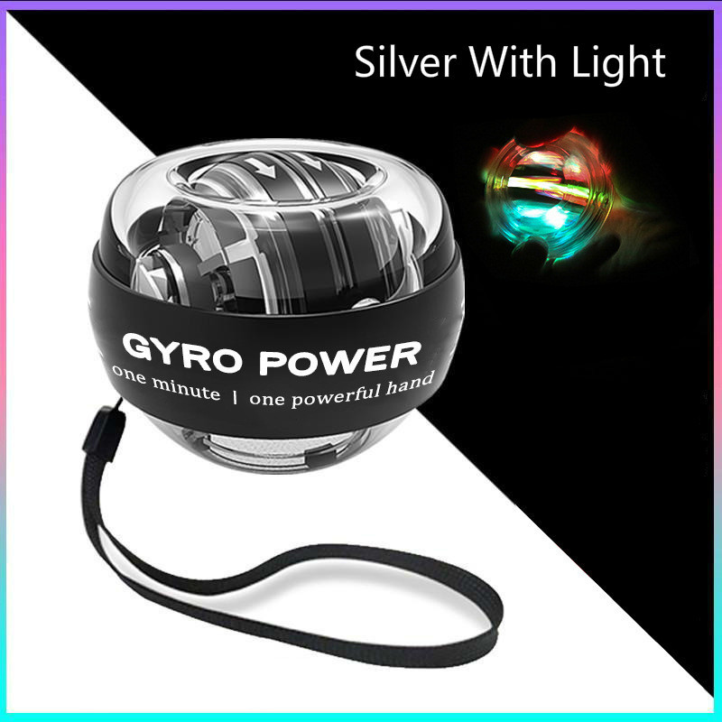 Bola para fortalecimento muscular elétrica de pulso, equipamento de treinamento para exercícios com luz de led, para auto-partida: Silver with light