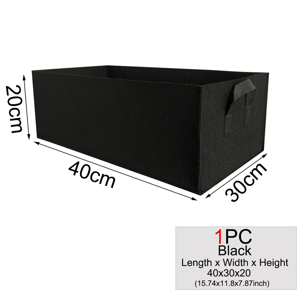 Muciakie 1pc firkantet stof voksepose potteposer haveplantepose grøntsags plantepose plantepotte med håndtag til planter: 1pc 40 x 30 x 20cm sorte