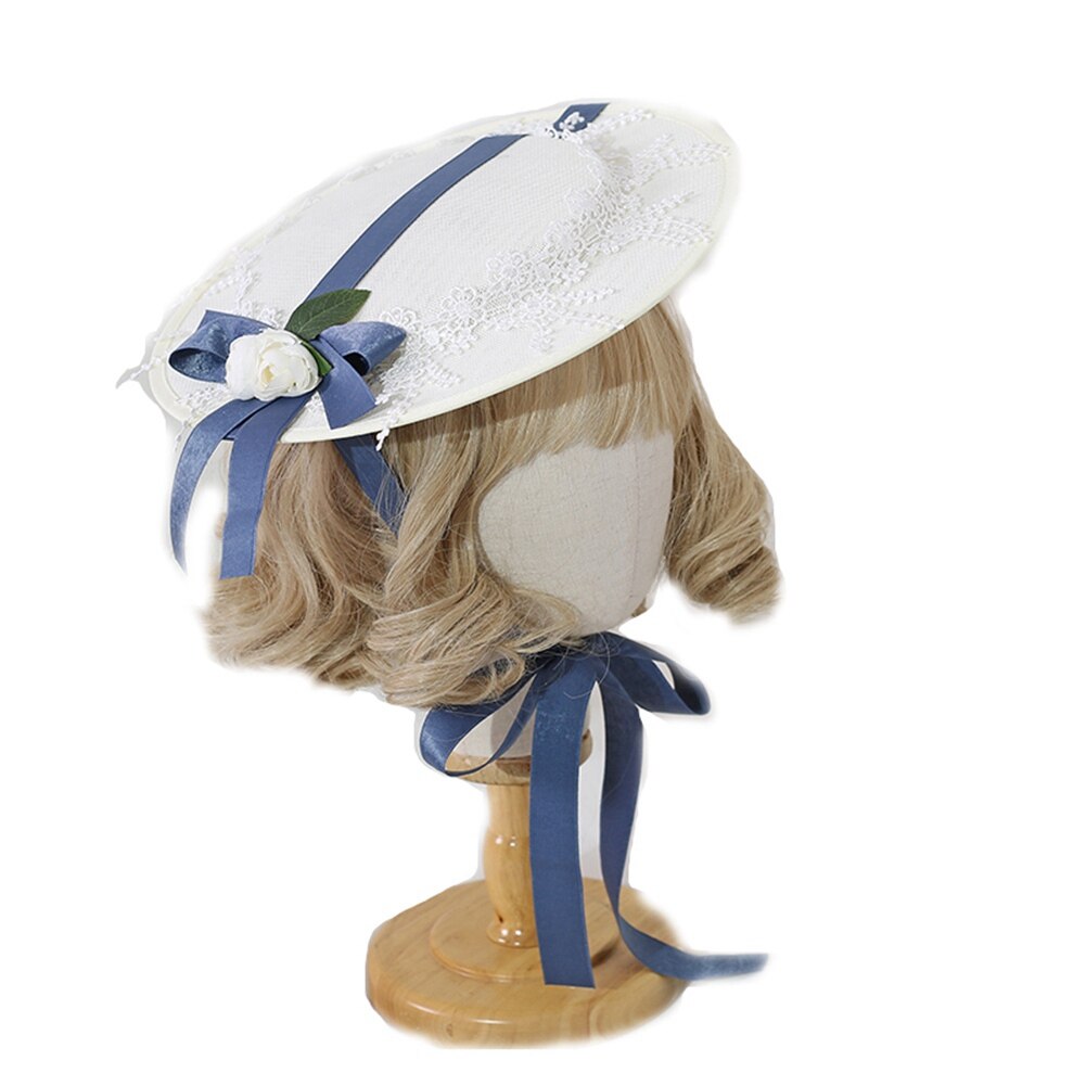 Frauen Lolita Jahrgang Gericht Gebühr Elegante Haar Zubehör Batist Spitze Blume oben Hütte: Blau