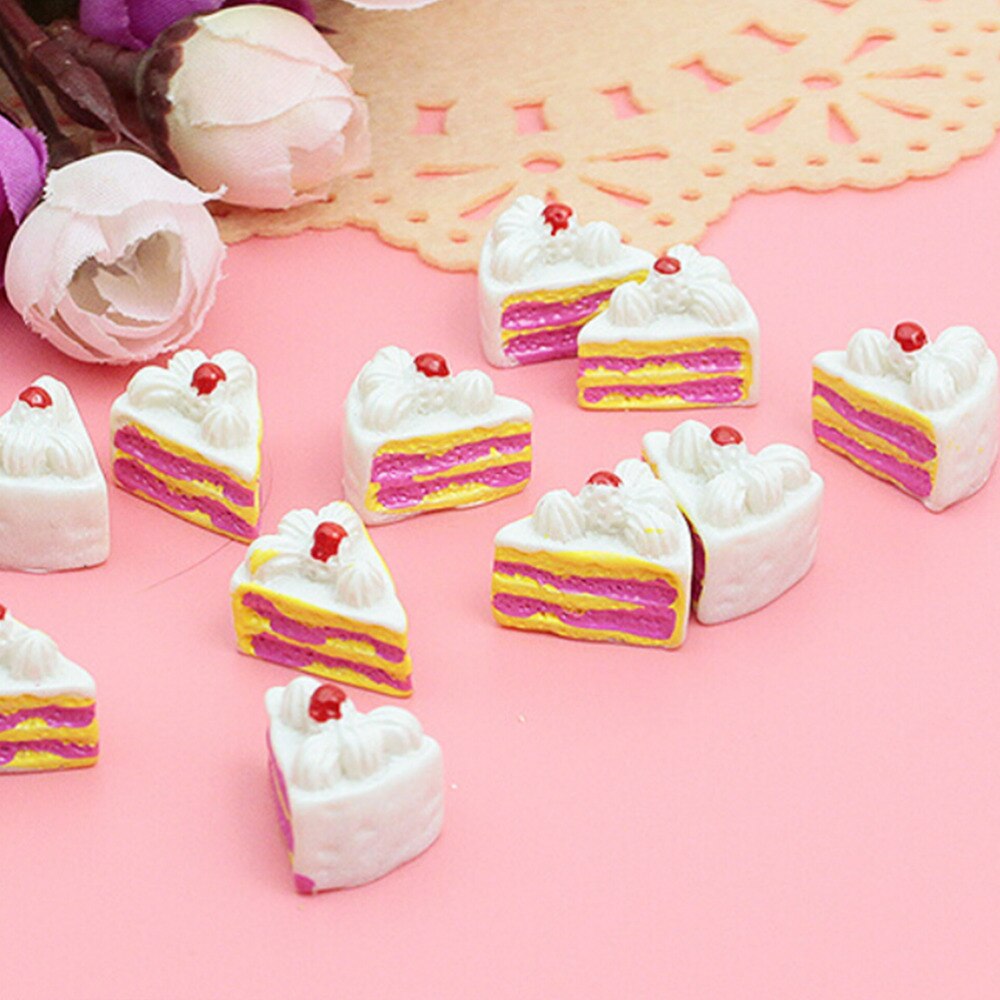 10Pcs Kawaii Plat Diy Miniatuur Kunstmatige Nep Voedsel Cake Resin Cabochon Decoratieve Craft Spelen Poppenhuis Speelgoed