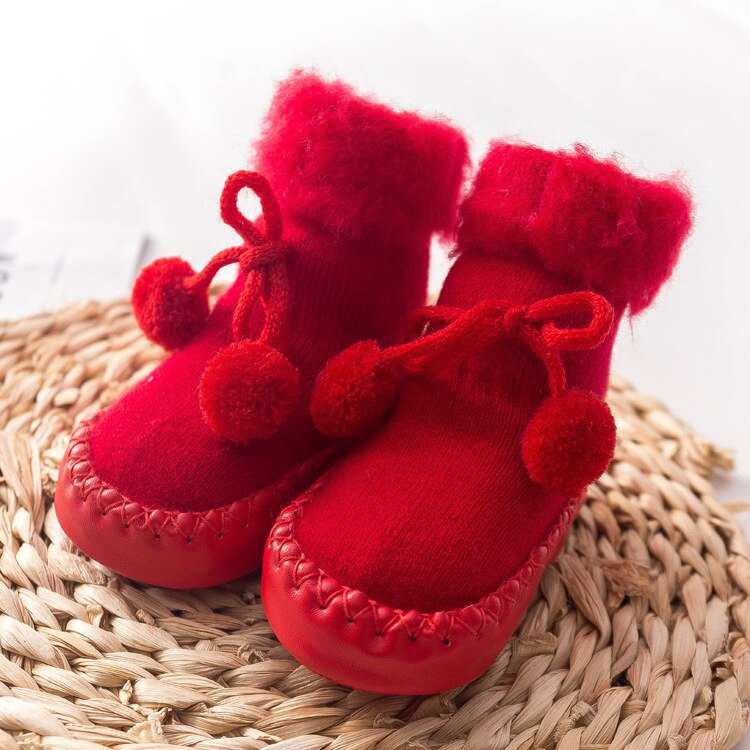 Hiver bébé chaussettes garçon fille Pom Pom chaussettes Chaussure Enfant coton bébé jambières enfants plancher chaussettes anti-dérapant bébé étape chaussettes: 4 / M-13.5CM
