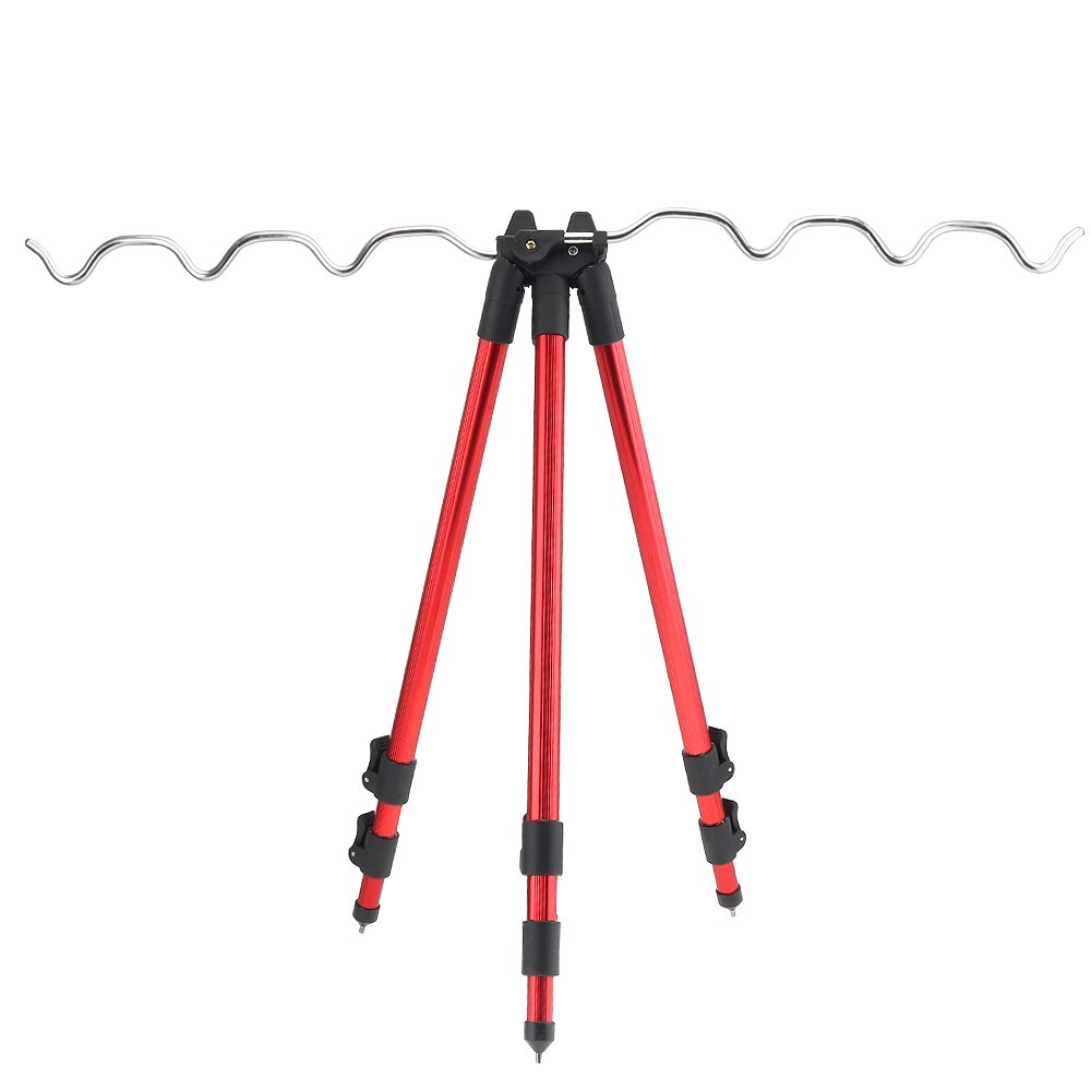 Aluminum Alloy Telescopic 5 / 7 Groove Fishing Rod Holder Portable Collapsible Tripod Stand Sea Fishing Pole Bracket: E Type-Red