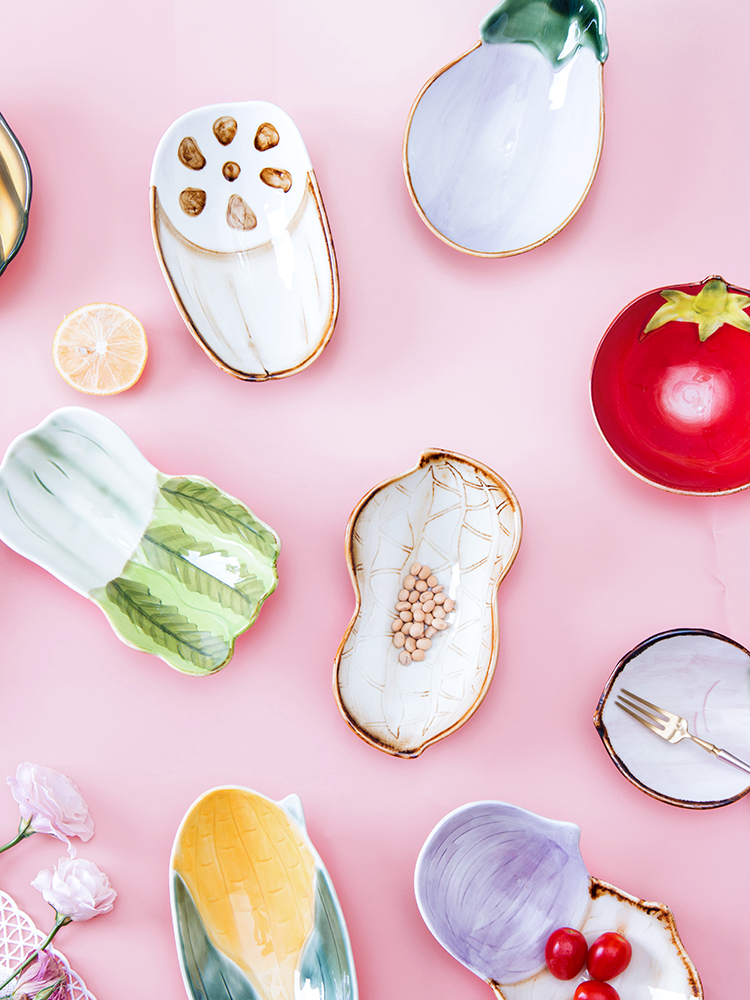 3D Kleine Leuke Groente Keramische Snack Schotel Plaat Kom Dessert Japanse Snack Fruit Slakom Sieraden Lade Decoratieve Servies
