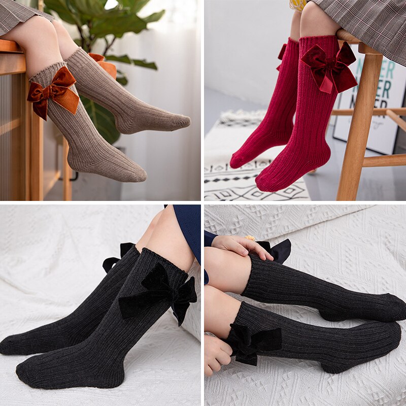 Winter Herfst Katoenen Breien Baby Meisje Panty Leuke Grote Bows Peuter Meisjes Enkel Lange Sokken 0-24 Maanden strik Panty