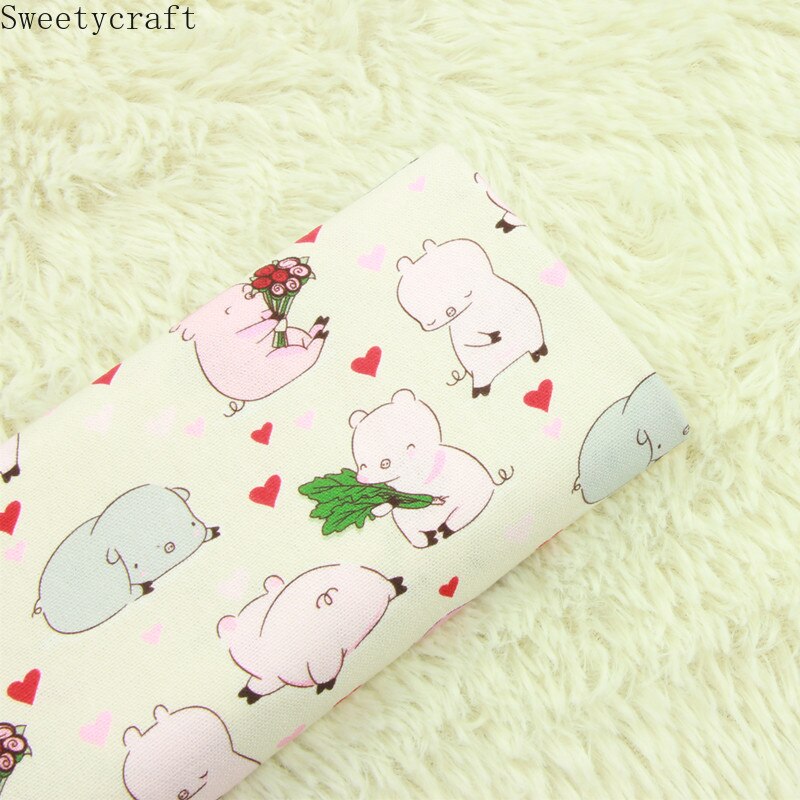 110x45cm Thick 100% Cotton Fabric Heart Pig Print Cloth Sewing Dress Quilting Fabrics Patchwork Needlework DIY Handmade Material