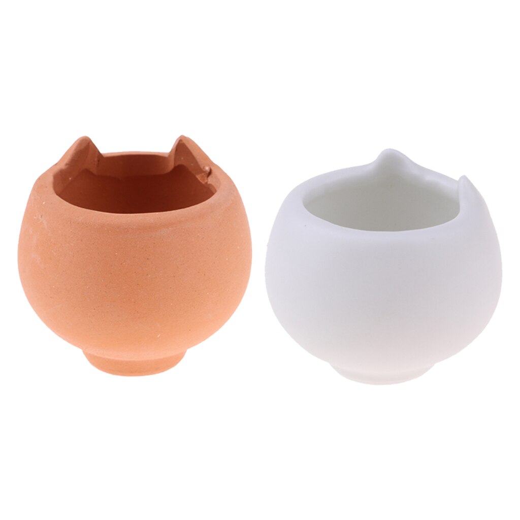 1/12 Miniature Porcelain Flower Pots Cute Cat Ears Shape Flowerpot Ornament