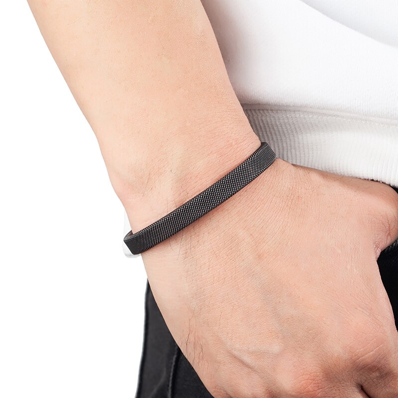 Homens vintage preto bangle cubana cubana pulseiras de punho de aço inoxidável pulseira de mão moda jóias amigos presentes acessórios por atacado