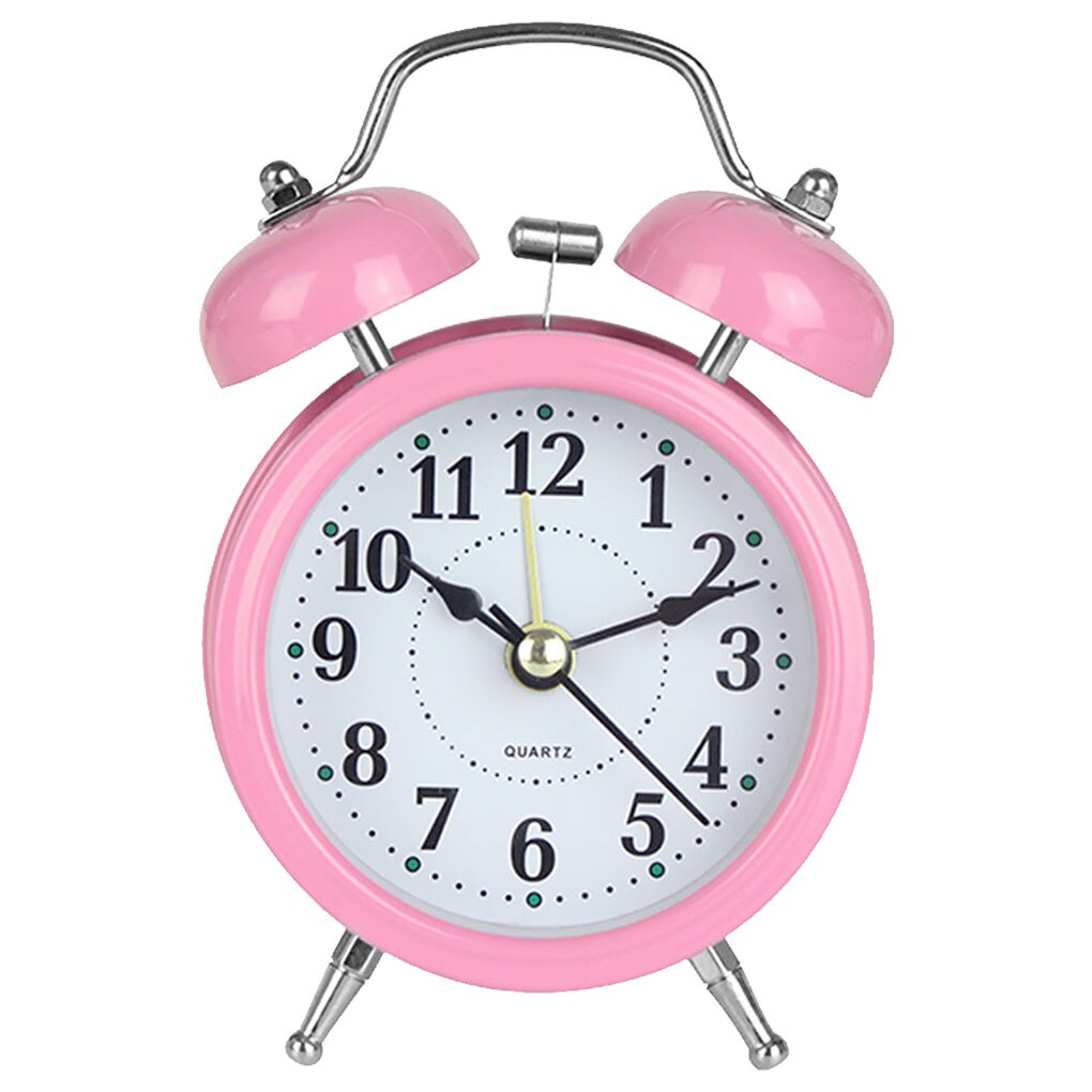Reloj despertador Retro de doble campana, reloj de escritorio de Metal, analógico, luz nocturna silenciosa para el hogar y la Oficina, relojes electrónicos de escritorio: pink