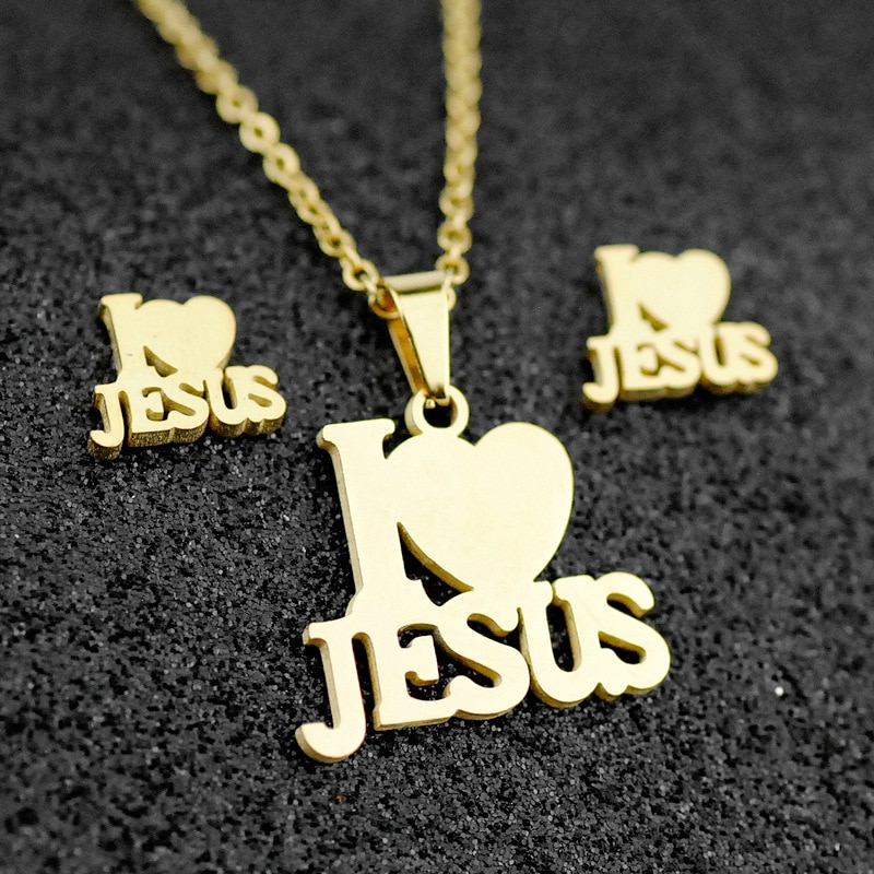 Jesus Cross Men Charm Metal Pendant Necklace Jewelry Set Stainless Steel Chain Christian Symbol Jewelry Making