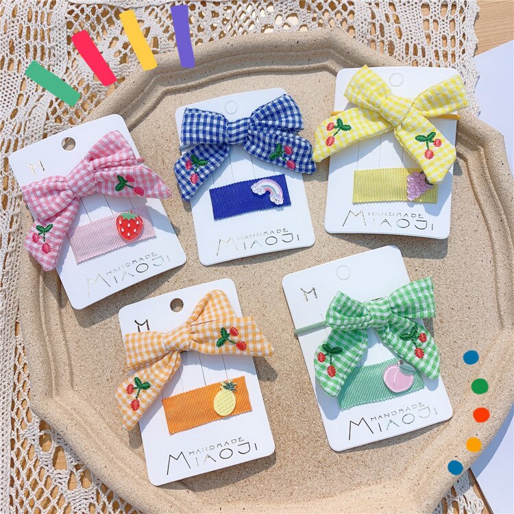 Korean Hair Accessories Children's Plaid Bow Cherry Hair Circle Lovely Girl Fruit Hairpin Pineapple Strawberry Bb Clip Hairpins