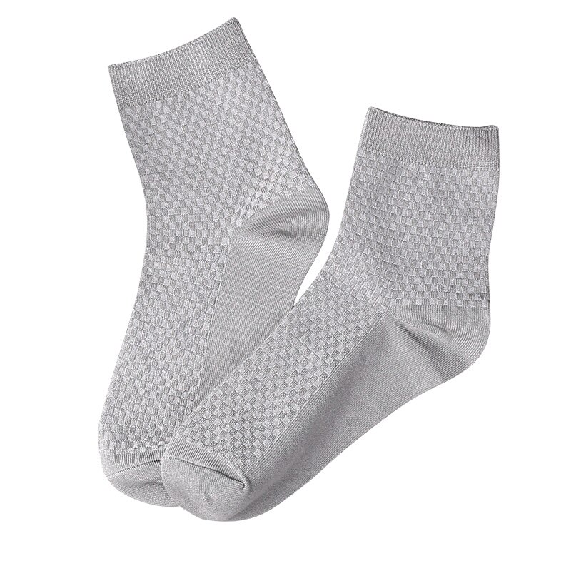 3 par/lot bambufiber långa strumpor herr crew strumpor rutiga affärsstrumpor man enfärgad höst calcetines hombre