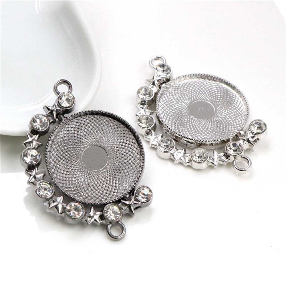 5pcs 25mm Inner Size Rotation Double Side Rhodium Gun Black Color Rhinestones Cameo Cabochon Base Setting Pendant